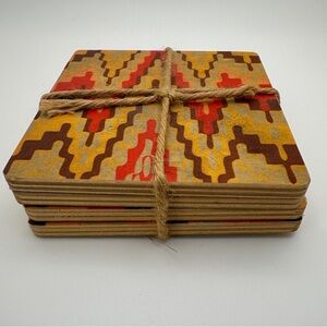 Geometric Patterned Wood Multicolor Coasters Set of 4